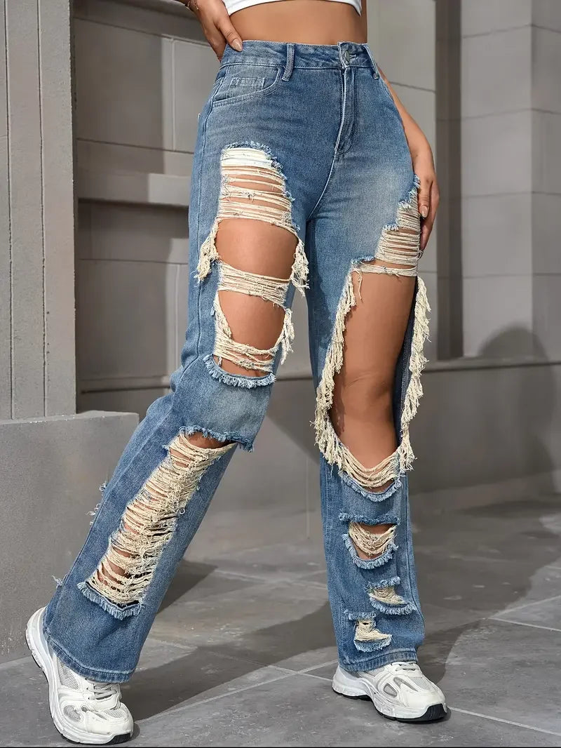 Y2K American Retro Jeans 2026 Light Washed Ripped Denim Pants High Waist Baggy Straight Leg Autumn Trend
