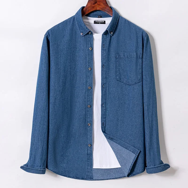 2025 Denim Pure Cotton  Long-Sleeve With Pocket Design Shirt Classic  Fashion Embroider Comfortable Clothes
