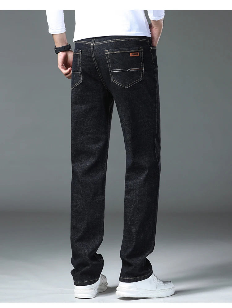 2026 New Men's Straight Denim Pants  Brand Clothes Black Blue  Jeans Classic Washed Stretch Cotton Business Casual Pants