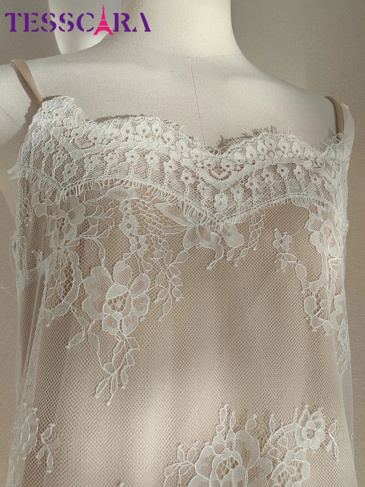 TESSCARA Women Elegant Appliques White Dress High Quality Long Luxury Wedding Cocktail Party Robe Vintage Designer Mesh Vestidos