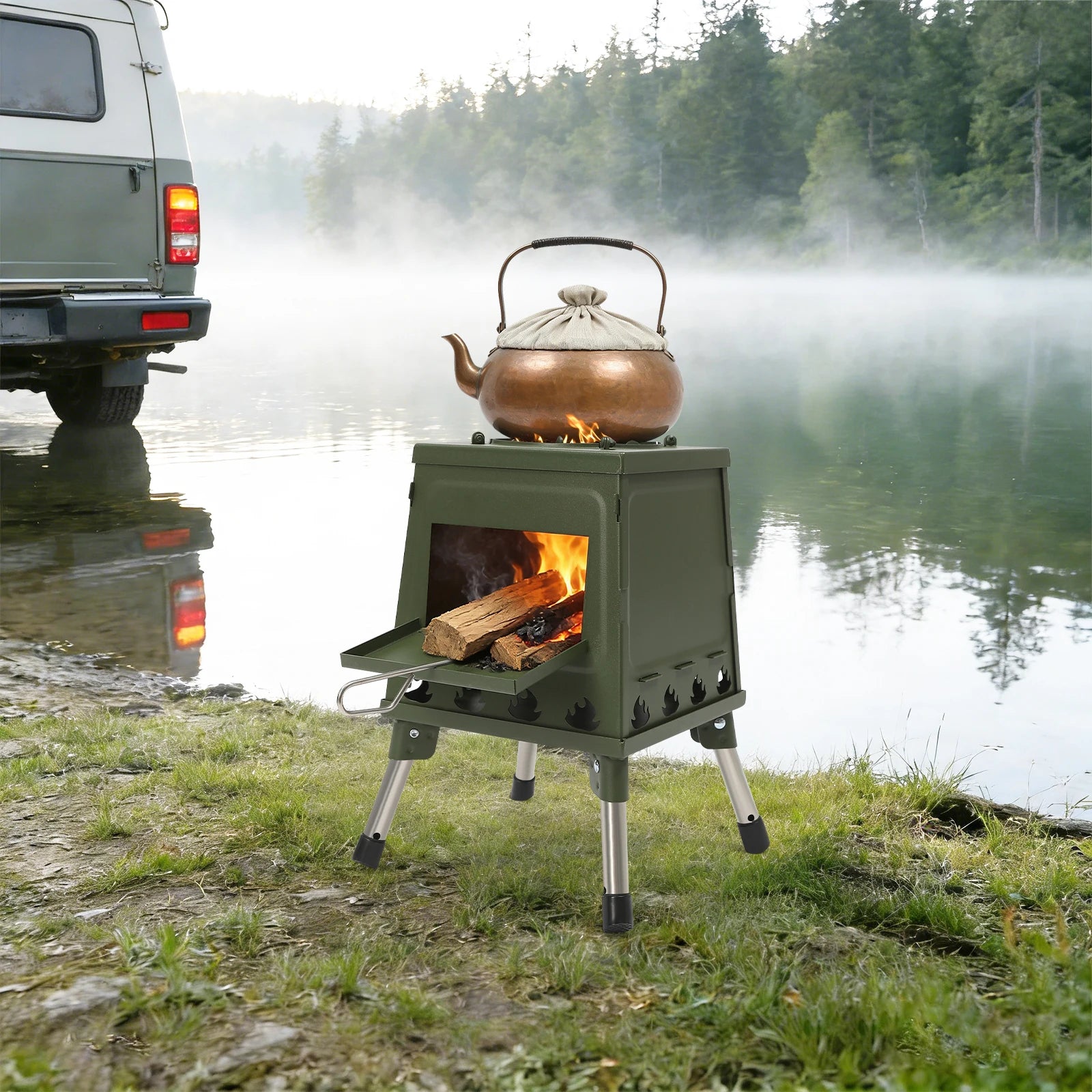 Tent Stove | Black/Green | Portable Wood Stove for Camping Outdoor | Tent Heater Camping Stove Wood Tent Stove Outdoor