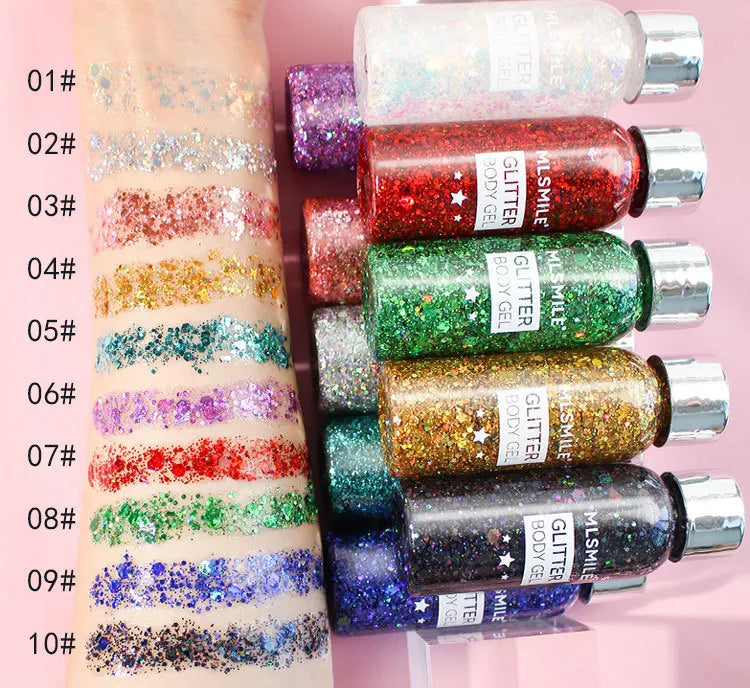 Eye Glitter Nail Hair Body Face Gel Art Waterproof High Gloss Glitter Body Multifunctional Makeup Decoration Party Festival
