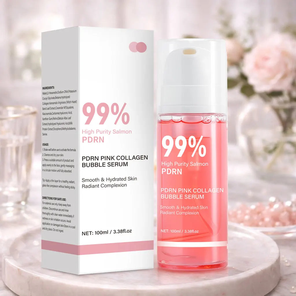 PDRN Pink Collagen Bubble Serum Glow Firming Serum with 99% Purity PDRN & Low Molecular Collagen Lightweight Fast-Absorbing