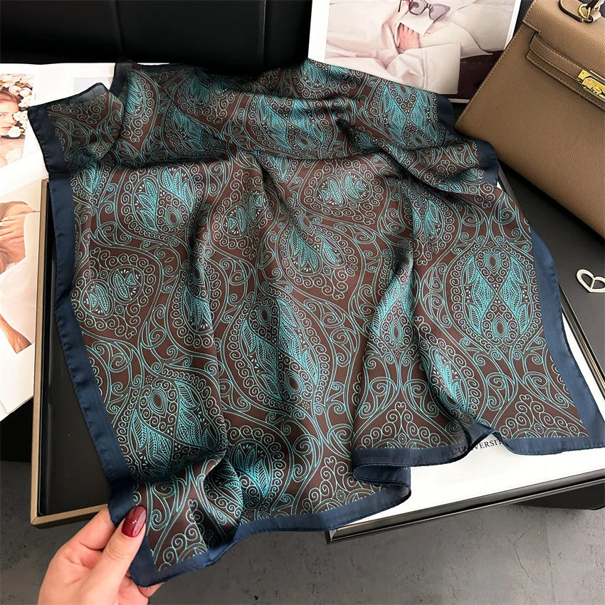 Luxury Brand Paisley Houndstooth Printed Square Scarf Soft Satin Thin Smooth Neck Scarf Sunscreen Headscarf For Women Head Wrap