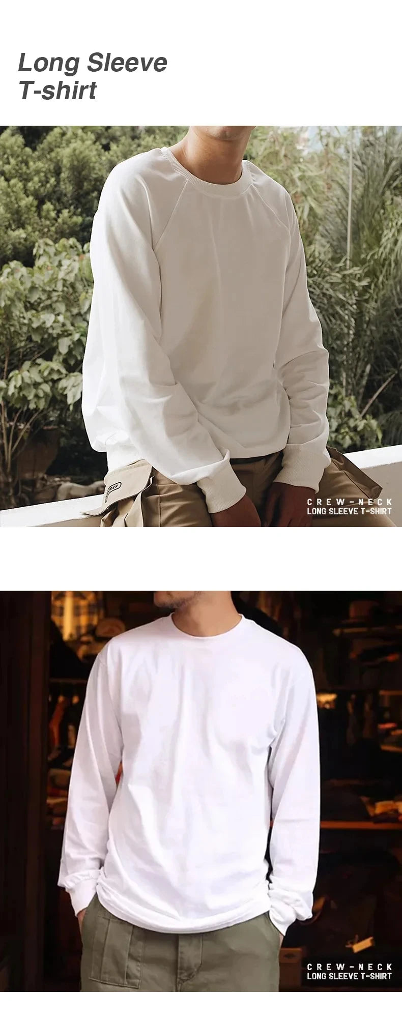 Maden 100% Cotton Loose Crew Neck Long Sleeve T-shirts Men's  230g Thin Breathable Tee Shirt Basic Solid Color Oversized Tops