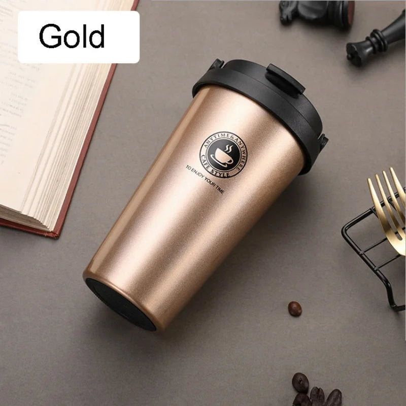 New American Simple Coffee Cup Portable Office Large-capacity Double-layer Vacuum Thermos Cup with Rope Seamless Lined Mug