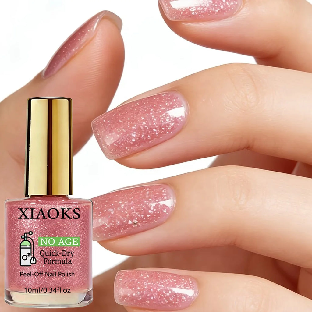 Rose Pink Glitter Nail Polish - Natural, Quick-Drying, No-Bake Formula, Long-Lasting Shine for Nails, Protects Thin and Soft Nails, Strengthens Nails, Enhances Beauty, Suitable for Holiday Gifts, Quick-Drying Nail Polish, Fas
