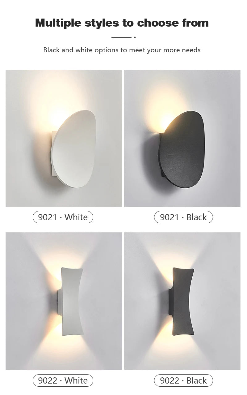 LED Wall Lamp Indoor and Outdoor IP65 Waterproof White/black Modern Minimalist Aluminum Home Light Porch Garden Light AC85-265V