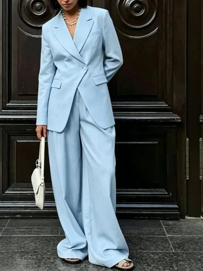 Women Beige Linen Lapel Blazer Wide Leg Pants Suit Notched Collar Straight Cuff Outfit 2026 Office Commute Elegant Street Sets