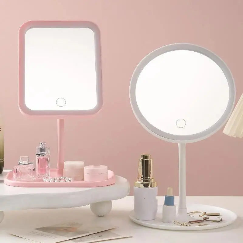 Unique Designer Vanity Mirror Touch Control Three Color LED Light Desktop Bedroom Makeup Accessory