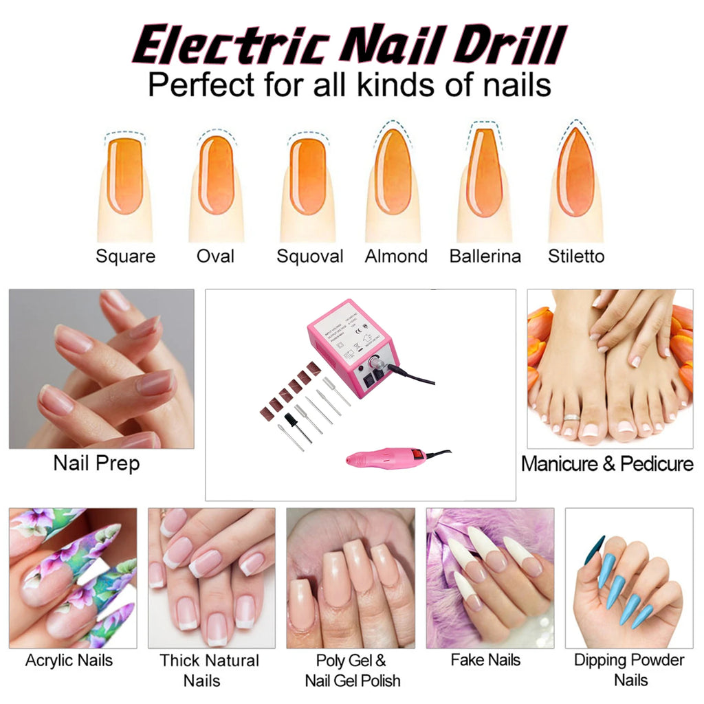 Nail Drill Machine Set Professional Nail Files Kit Drill Bits Gel Polish Remover Tools Cutters Menicure Pedicure Acrylic Nails
