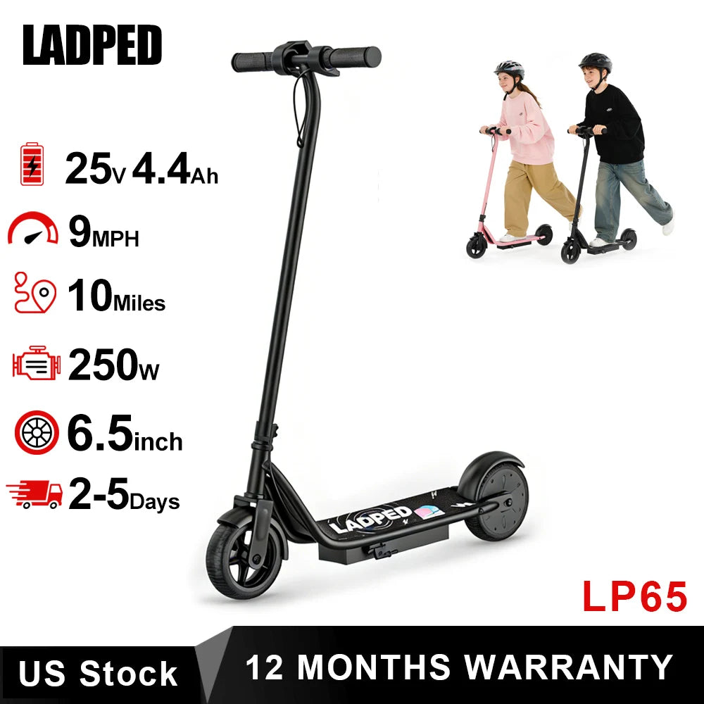 Electric Scooter for Kids - 3/6/9MPH Three Speed Modes & 10Mile Max Range, 250W Motor, 6.5" Solid Tires Commuter E-Scooter