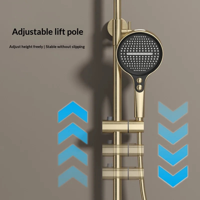 Premium All Copper Shower Set with Heated Waterway Shelf Dual Valves Hot Cold Multi Function High Pressure Shower Head Shower