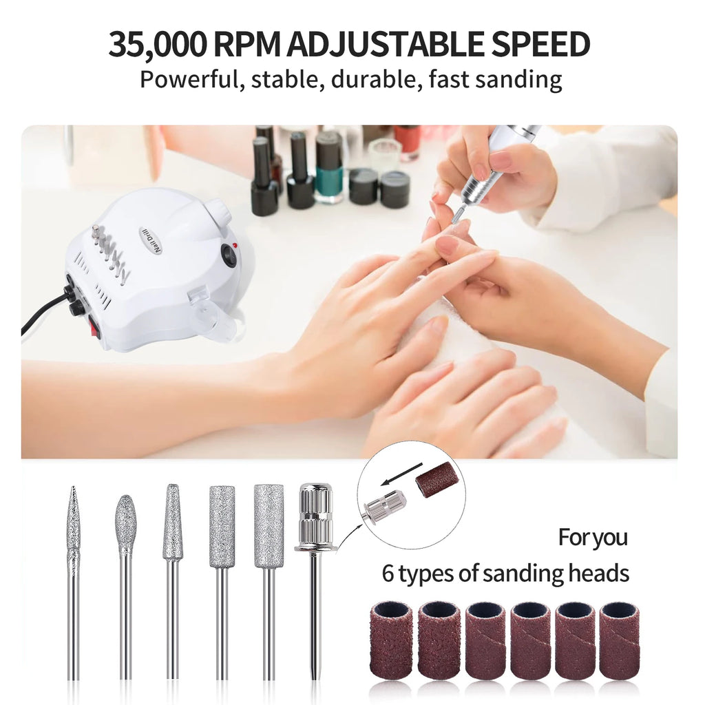 35000RPM Electric Nail Drill Machine Manicure Pedicure Professional Nail Lathe Low Noise Cutters Nail File Kit