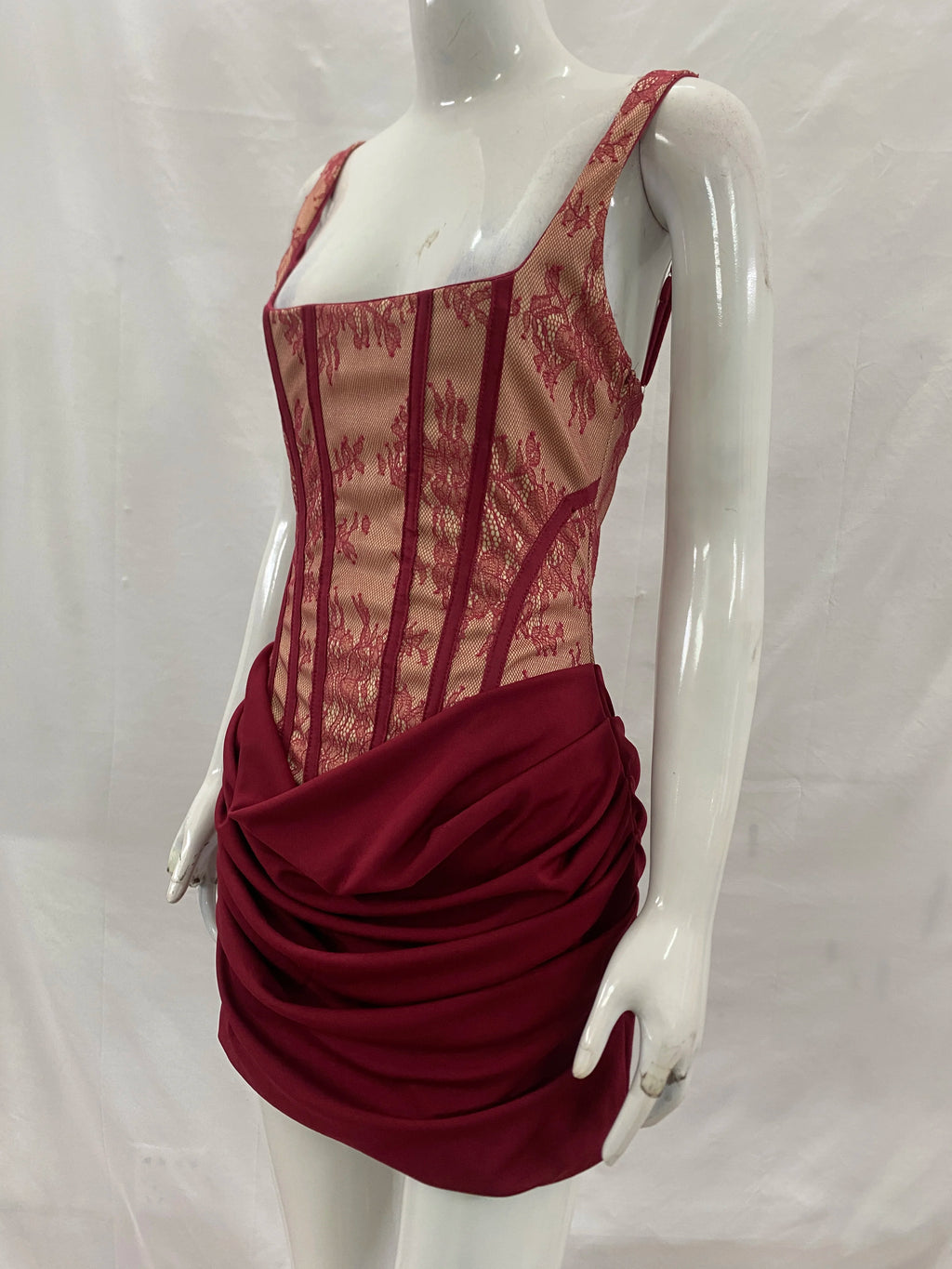 Spaghetti Strap Lace Corset Mini Dress Women Back Lace Up Draped Satin Bodycon Party Club Short Dress INS Style