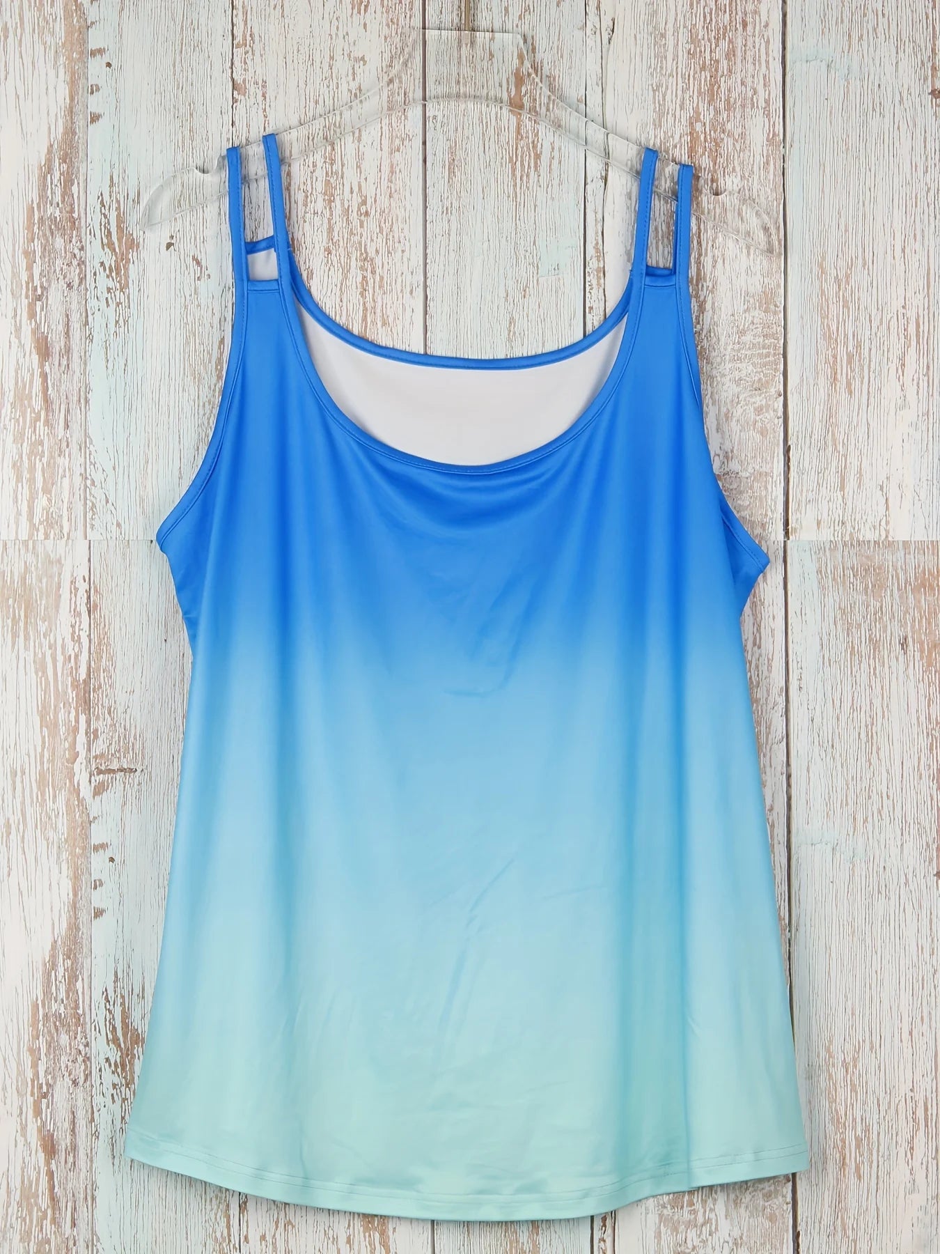Plus Size Ombre Cut Out Cami Top Casual Crew Neck Sleeveless Top For Summer Women's Plus Size Clothing