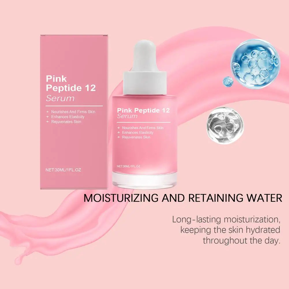Pink Peptide12 Anti Aging Serum 30ml Firming Hydrating Face Essence,Reduces Fine Lines, Boosts Elasticity for Glowing Rejuvenate