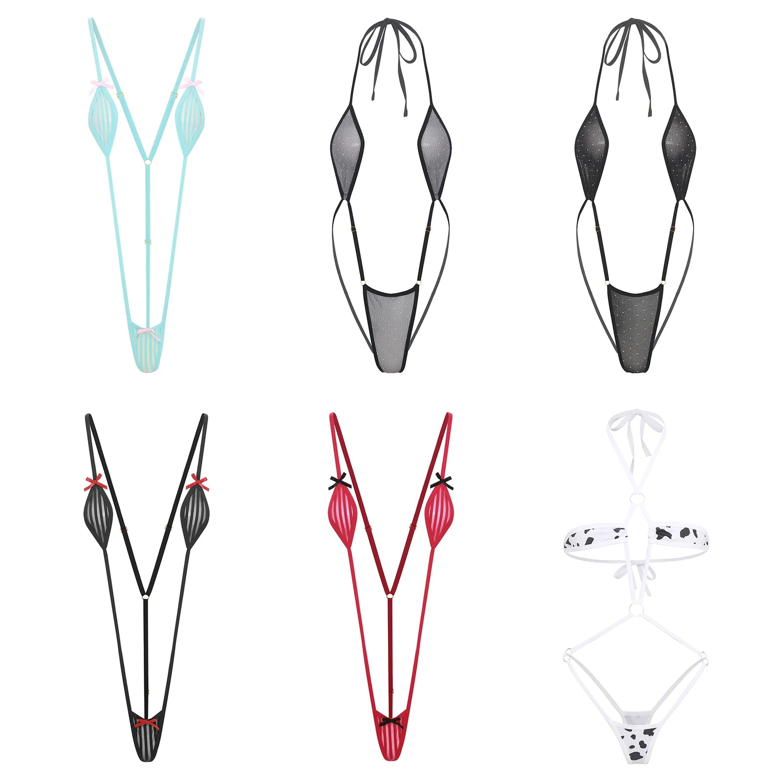 Women Micro Bikini Bodysuit Halter T-back Adjustable Swimsuit One-piece Lingerie Nightwear Summer Sexy Mesh Monokini Swimwear