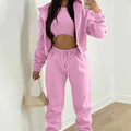 Women's Three-Piece Set Fleece-Lined Hoodie Sweatpants Sporty Casual Winter Outfit Complete Matching Long Pants Leggings