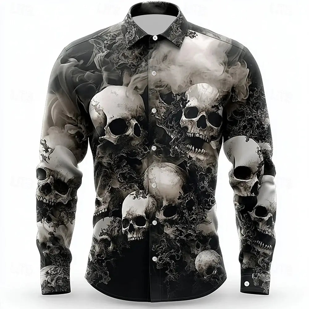 2025 Halloween Theme Men's Halloween Costumes Skulls Shirt Button Up Shirt Casual Dress Shirt Long Sleeve Dark Gothic Style Tops