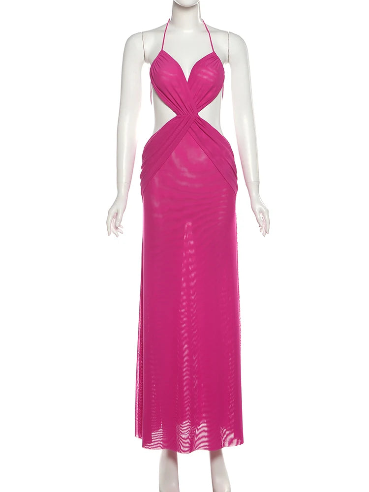 Nibber Waistless Ruched Sexy Dress Women Coquette V Neck Cross Backless Sleeveless Ruffles Splits Prom Party Hipster Vestidos