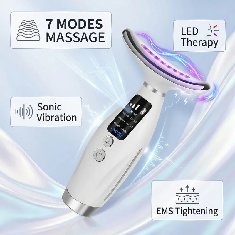 7 Colors LED Photon Therapy Face Neck Massager 3 Adjustable Gears Vibration Anti Wrinkle Skin Tightening Lifting Home Beauty Dev