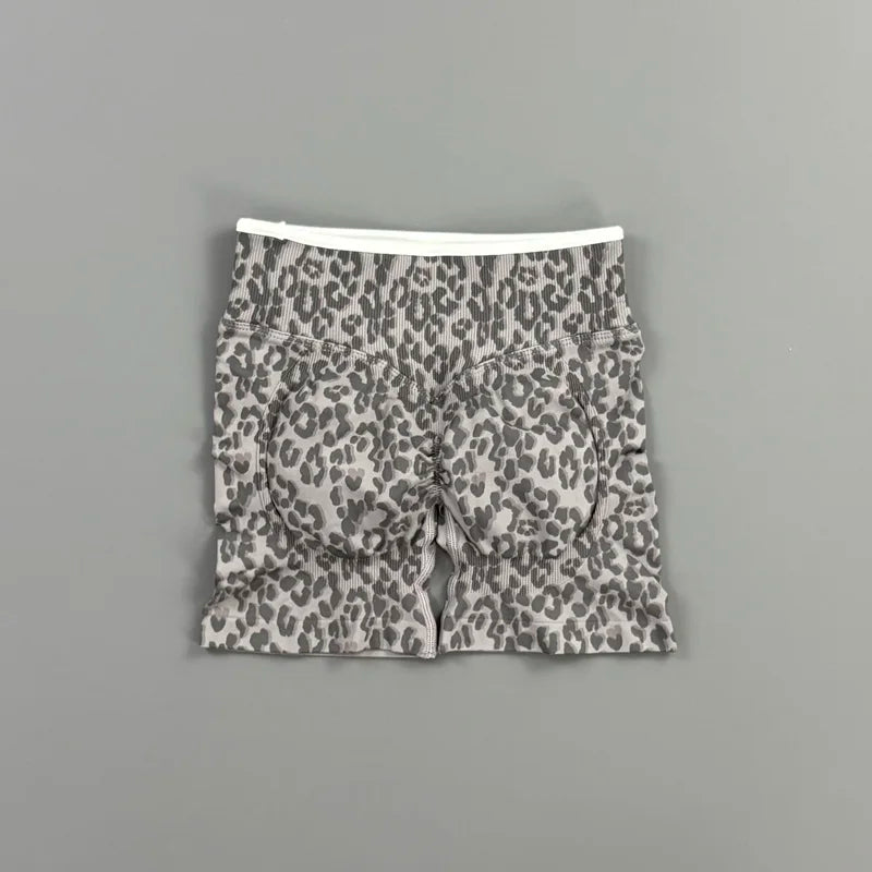 HISTELLO Gym Shorts Leopard Print Women Seamless Yoga Pants Scrunch Butt Workout Biker Tights Running Pilates Fitness Leggings