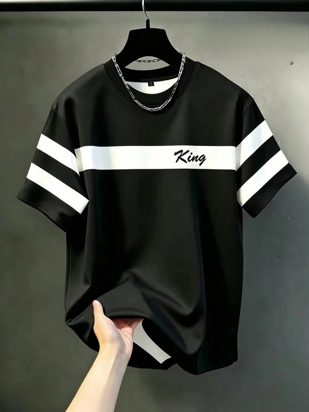 Color-Contrast Vertical Stripes 3D Print Men's Loose-Fitting Breathable Short-Sleeved TShirt Casual Street Trendy Parental Cloth