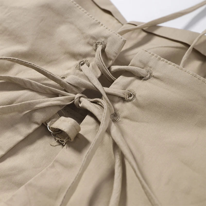 Women 2 Piece Pant Sets Women Khaki Spaghetti Strap Corset Cami Top Pocket Wide Leg Cargo Pants 2026 Matching Vacation Outfits