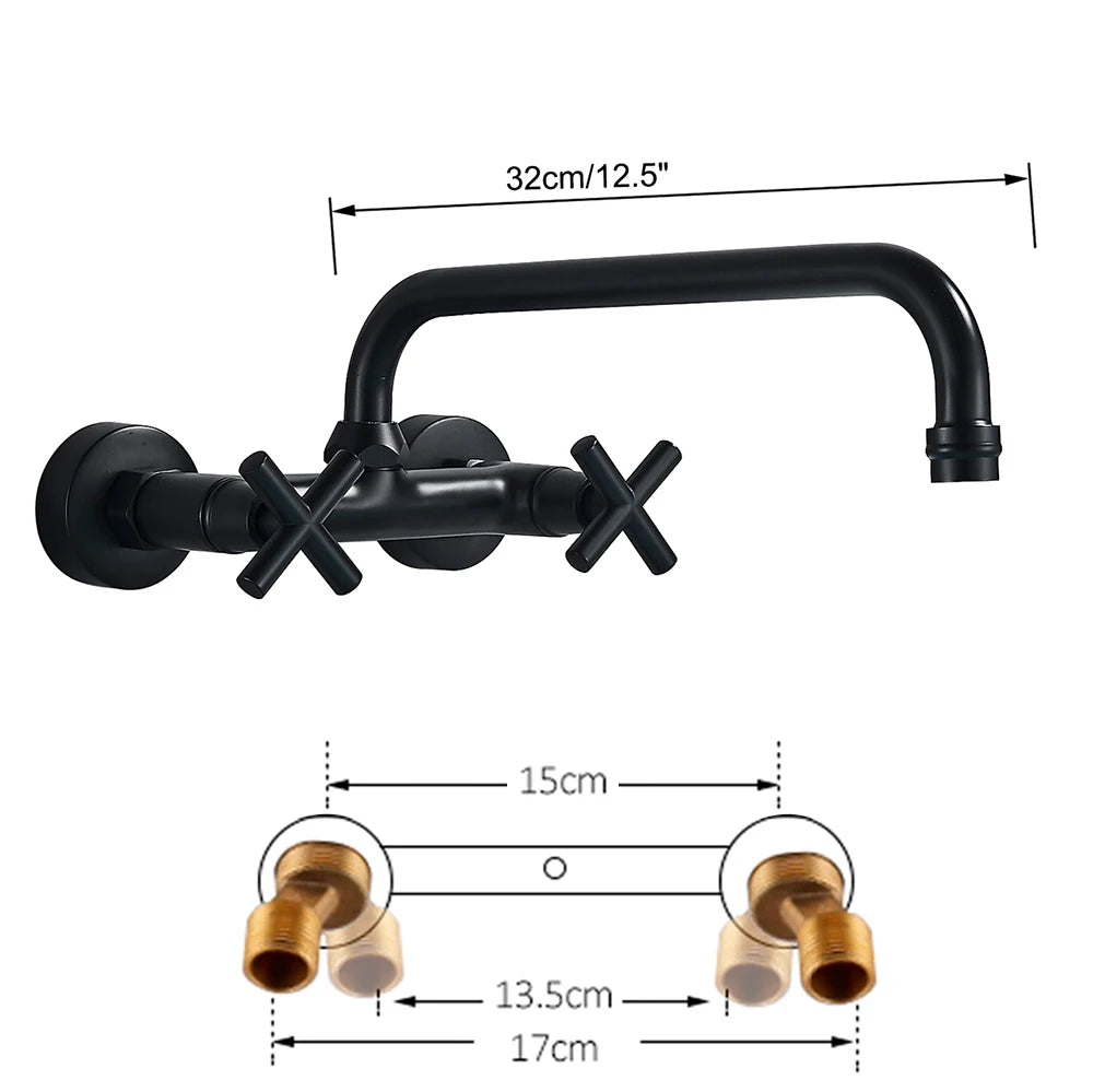 Antique Brass Basin Faucet Wall Mounted Bathroom Mixer Tap Hot Cold Sink Faucet 360 Rotation Spout Chrome Kitchen Mixer Taps