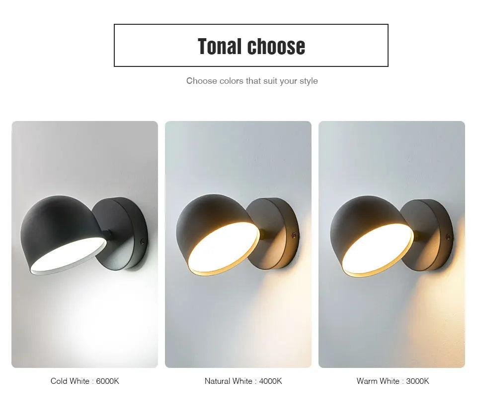 LED Indoor Wall Lamp Touch Dimming Wall Light 350° Rotatable Black White Lamp Hotel Aisle Bedroom Bedside Reading Wall Sconce