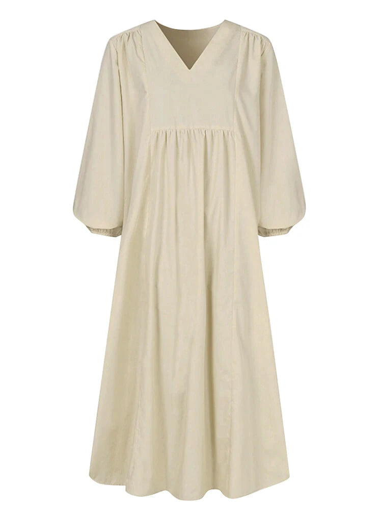 Plus Size  Spring/Fall New Arrival  Women's Cotton-Linen Blend Loose-Fit Bell-Sleeve Dress  Casual, Elegant for Everyday Wear