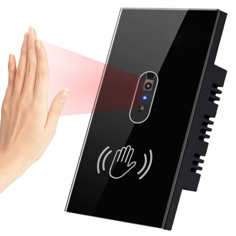 EU US Smart Wall Light Switch Hand Sweep Sensor Infrared Sensor Switch Glass Display Panel Neutral Wire10A No Touch Needed ﻿