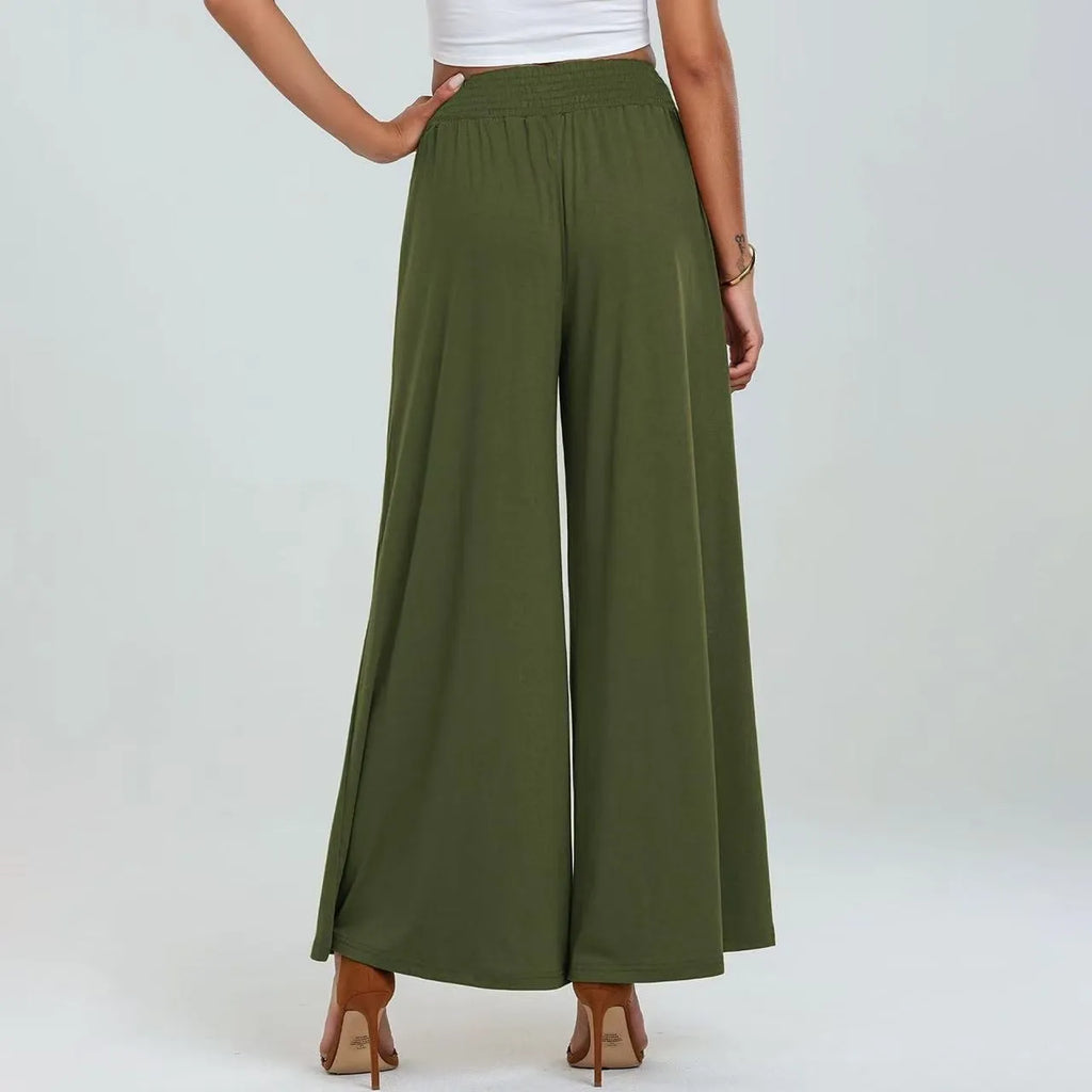 Women's Elastic Long Palazzo Pants Casual Urban Style Tie Detail Polyester Blend Woman Clothes Female Clothing Women's And