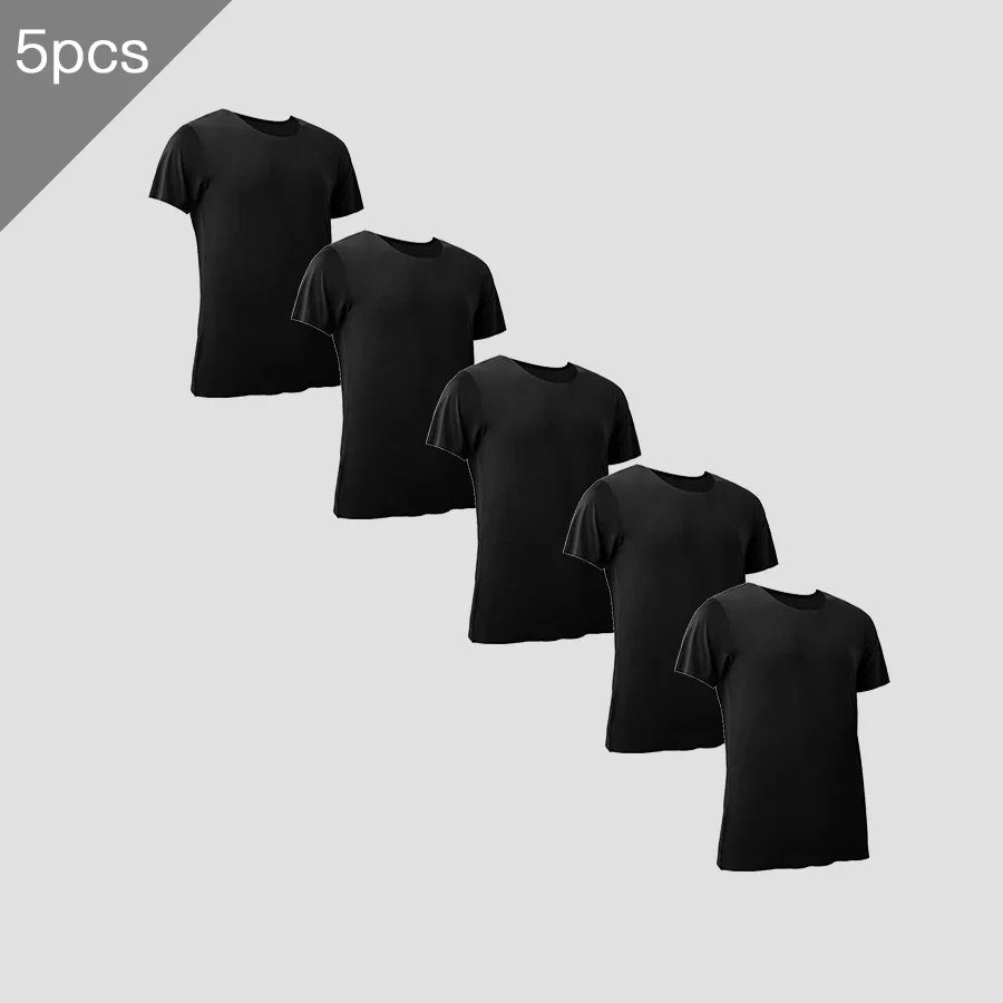 5PCSSummer Ice Silk seamless men's short-sleeved white T-shirt with round neck half-sleeved top  thin base layer  slim underwear