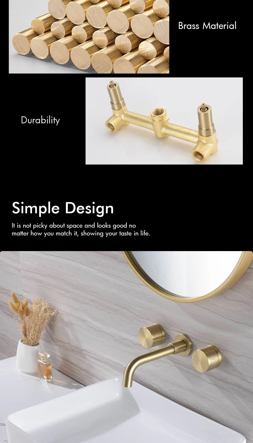 Basin Faucet Concealed Box Double Handle Sink Tap 2 Scarves Pattern Knob Bathroom Mixer Wall Mounted Brass Crane