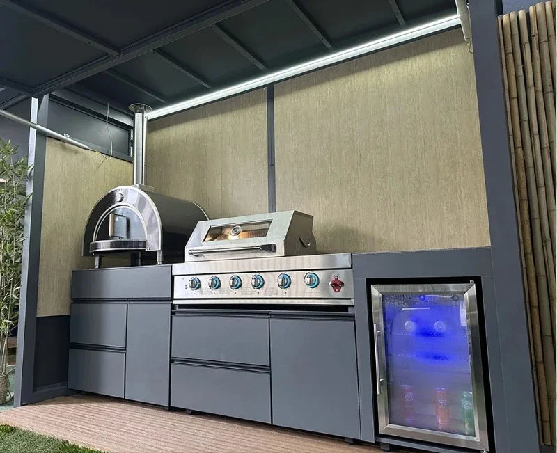 Modular Outdoor Kitchen Pod with SUS 304 Cabinets, Pre-assembled All-in-one BBQ Station for Luxury Villa Garden Customized