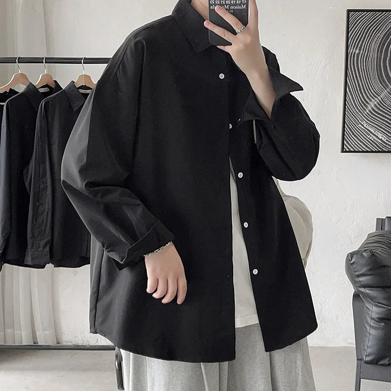 2025 Men Oversize Shirts Spring Long Sleeve Preppy Shirt Unisex Woman Casual Street Fashion Blouses Streetwear Men Clothing