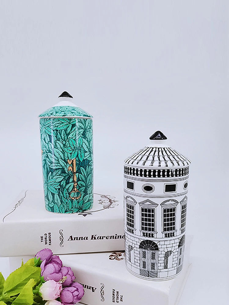 Modern Ceramic Jewelry Cosmetic Cotton Swab Storage Box Candle Holder Tabletop Building Craft Decoration Scented Candle Jar New