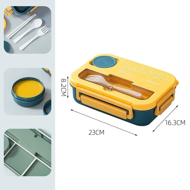 Portable Lunch Box for Office School Bento Box with Fork and Spoon Microwavable Food Container Leakproof Lunch Box