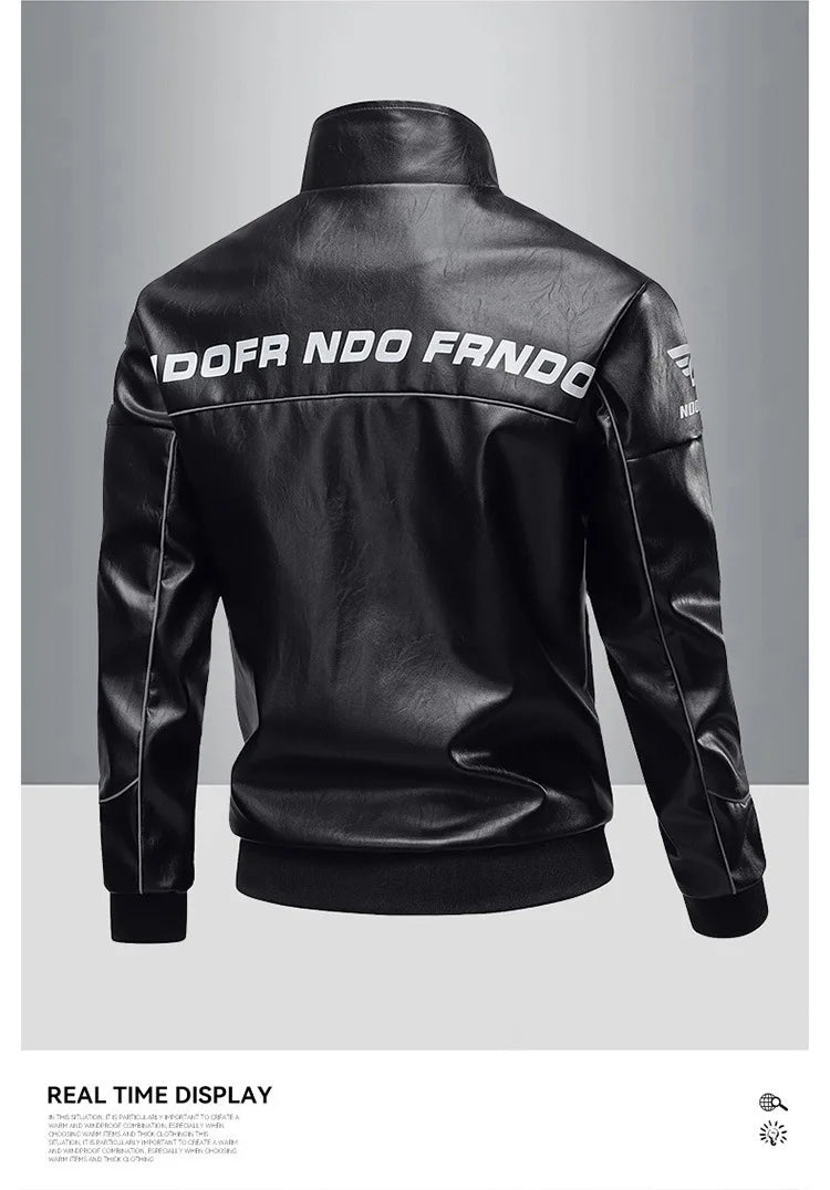 New Motorcycle PU Leather Bomber Jacket Japanese Loose Fashion Flight Jacket Large Size Men's Printed Faux Leather
