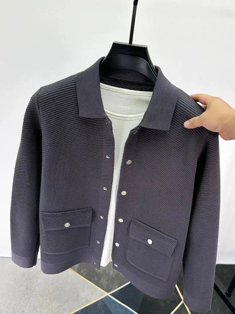 High quality luxury lapel cardigan jacket men autumn new trend Korean casual solid color single breasted knitted sweater coat
