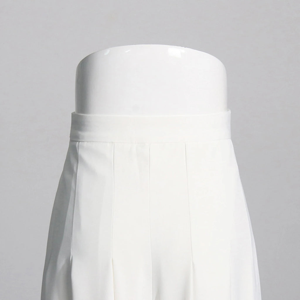 High Quality Summer New White Slim Set 2026 Sexy Short Sleeved Pleated Top+High Waisted Wide Leg Pants Party 2 Two-Piece Set