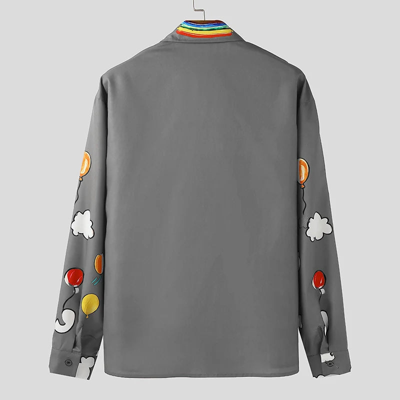 INCERUN Men Shirt Printing Lapel Long Sleeve Loose Men Clothing Streetwear Vacation 2026 Fashion Casual Tops Male Shirts S-5XL