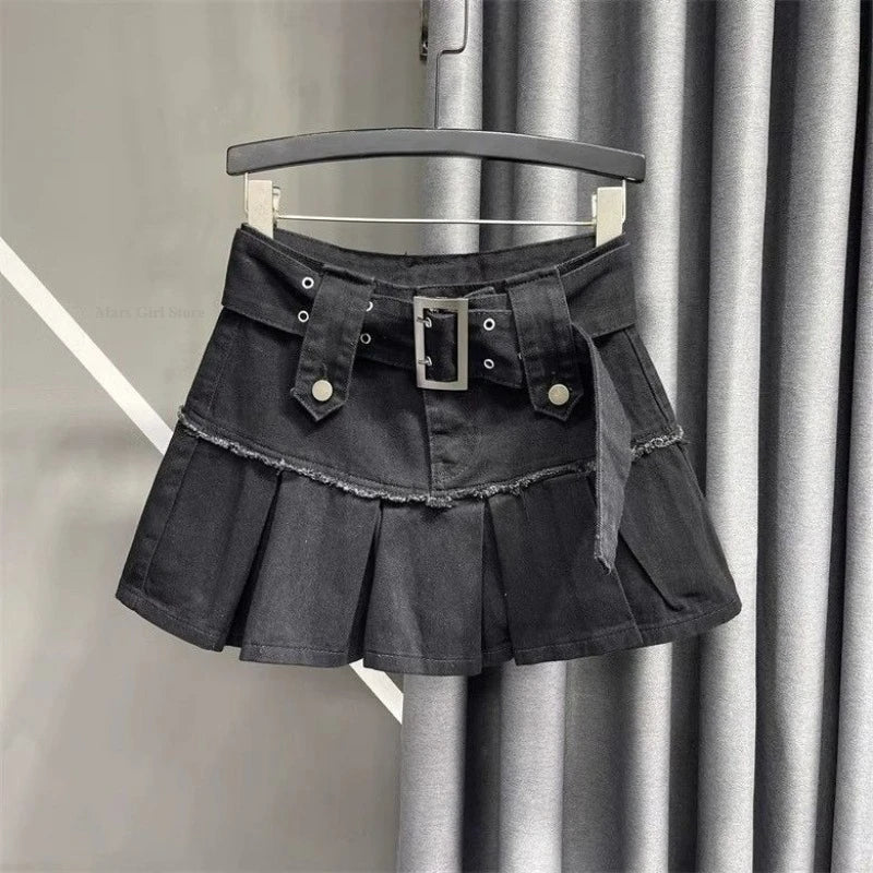Y2k Retro Streetwear Denim Skirt Women Summer Sexy Punk A-Line High Waist Harajuku Denim Mini Skirt Hottie All-match Short Skirt