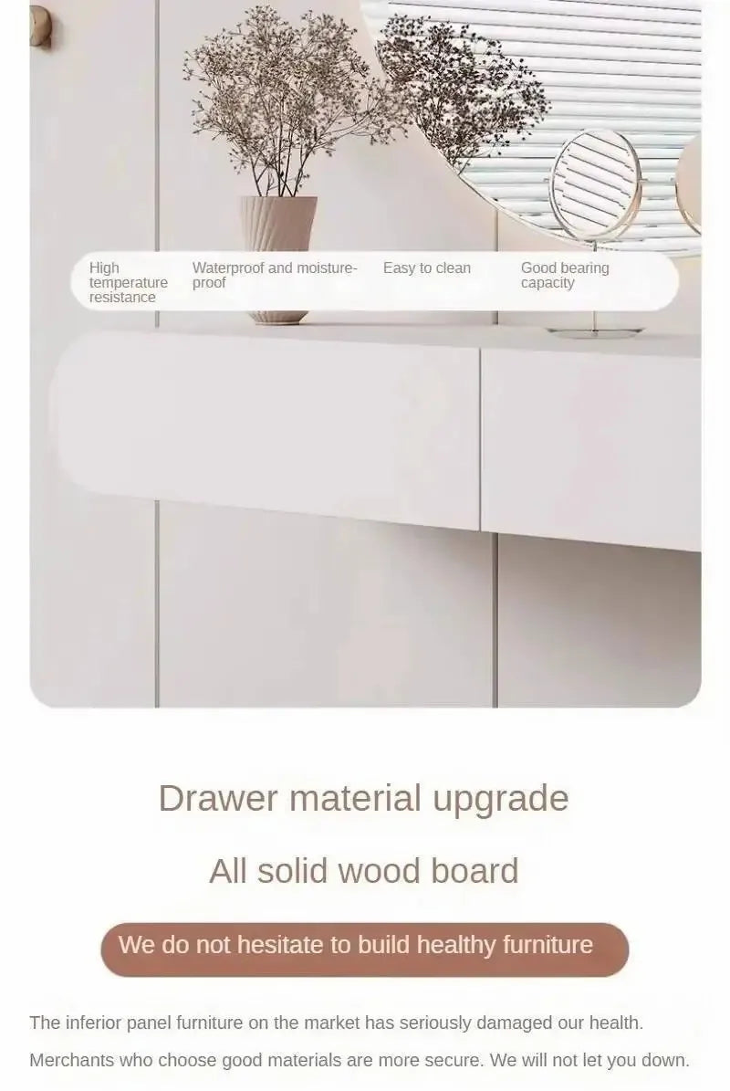 Cream Suspended Dressing Table Bedroom Furniture Minimalist Dressing Table Wall Mounted Dressing Table Mirror Combination