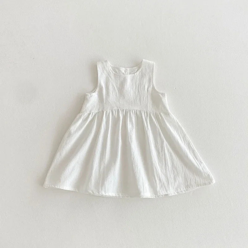 2025 Kids Clothes Summer Solid Dress Baby Girls Cotton Clothes Sleeveless Floral Dresses Children'S Vestidos Casual Clothing