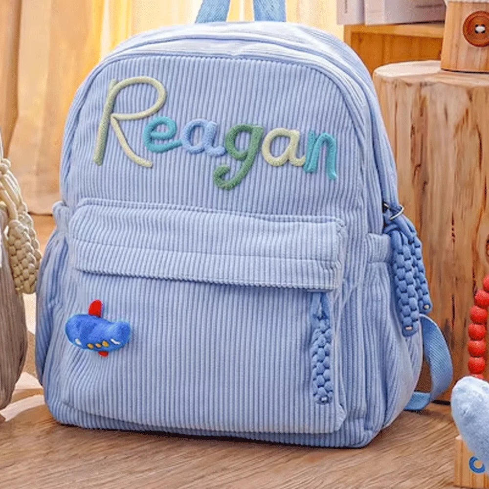 Personalized Small High-Quality Corduroy Backpack – Customizable School Bag with Name Print; Cute and Practical