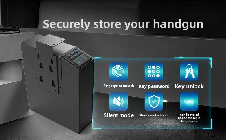 New Pistol Safe Box Blue Light Silent Fingerprint Password Key Push Pull Wall Mounted Gun Safe
