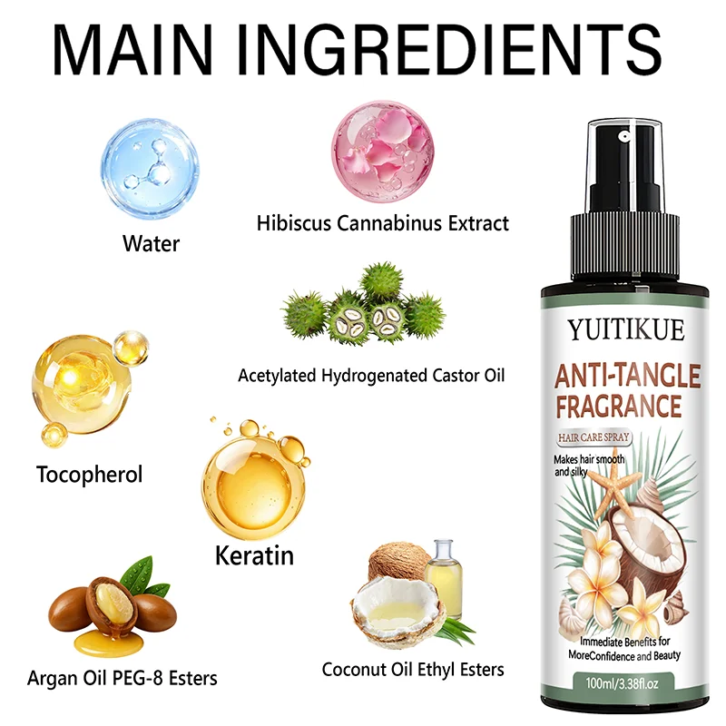 YUITIKUE Coconut Argan Oil Hair Care Spray - Detangle, Moisturize & Add Shine to All Hair Types